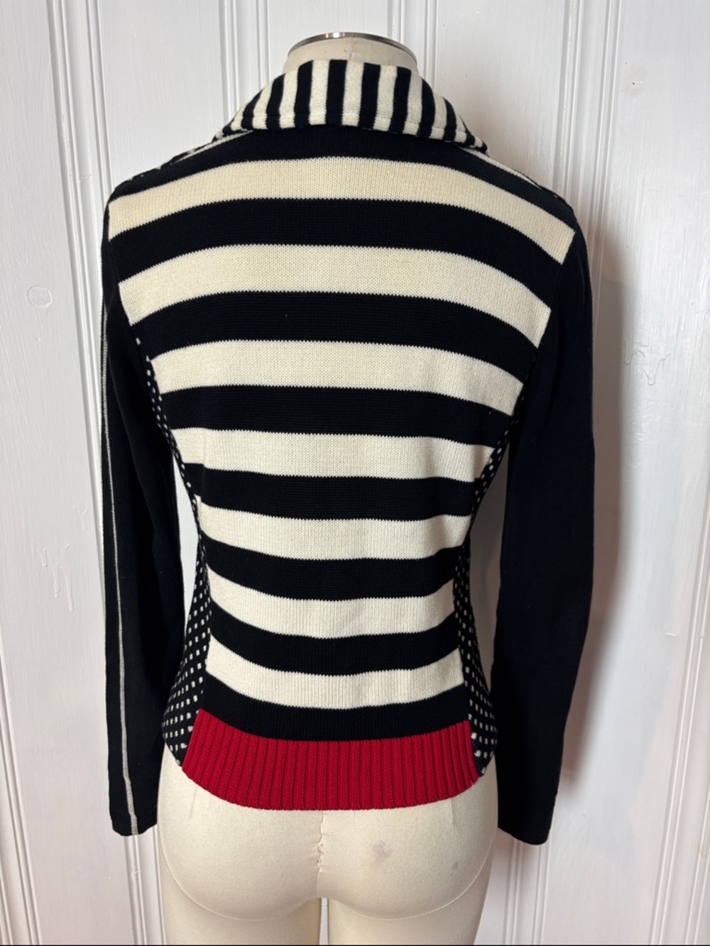 BETTY BARCLAY Polka Dot & Stripe Knit Cardigan 100% Cotton | Size EU 36 / US 6 - Picture 3 of 11